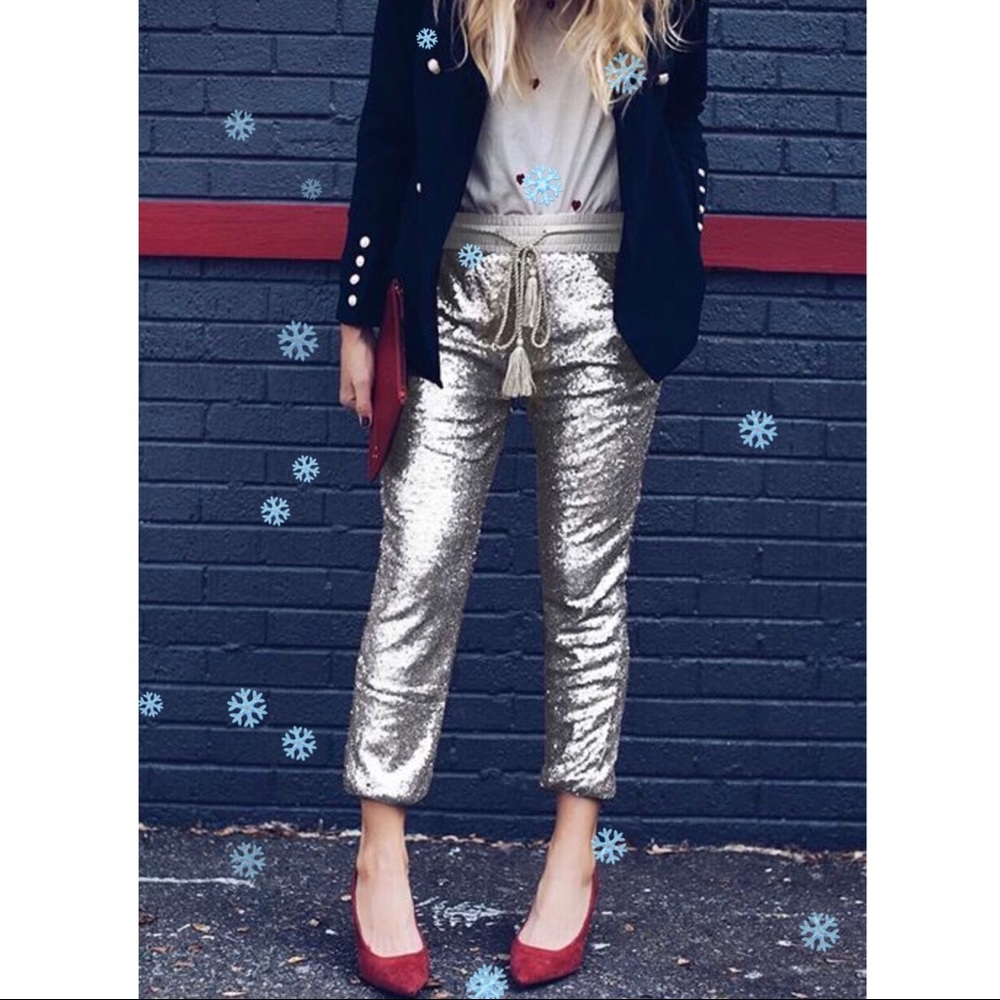 EVIE Sequin Joggers - SILVER - Picture 2 of 7